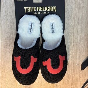 True Religion Black Slippers with White Lining